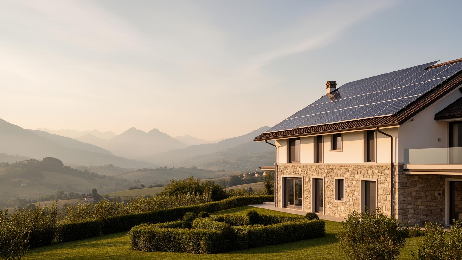 Villa moderna nel Nord Italia con impianto fotovoltaico sul tetto